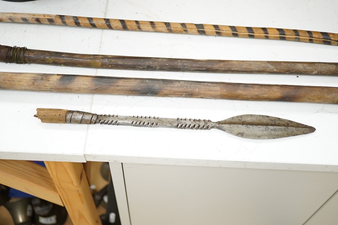 Three Zulu spears and a similar spear head (4) longest 175cm